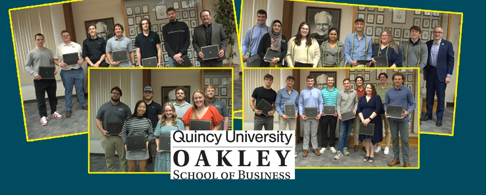 Quincy University’s Oakley School of Business hosted an award ceremony on April 25 in the Hall of Fame Room. The following awards in the link below were presented at the event. More info: ow.ly/r2er50RG9aF #QuincyUniversity #Businessawards #OakleyschoolofBusiness