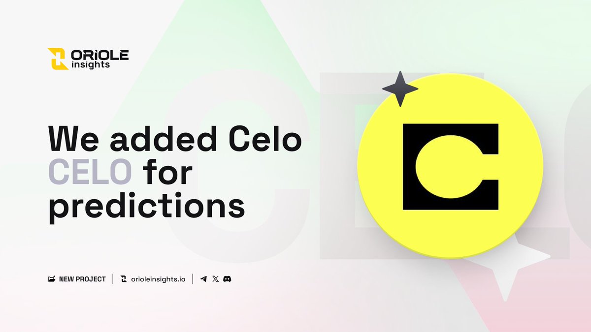 🟡@Celo $CELO has been listed on @OrioleInsights for price movement predictions!

Share your insights on the $CELO price movement. Will the price go up or down?
👉 app.orioleinsights.io/projects/celo

📜 About Celo
Celo is a blockchain platform transitioning to an Ethereum Layer 2 solution,