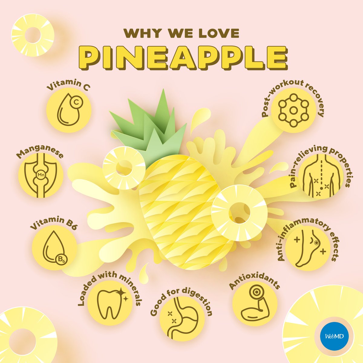 One cup of pineapple has more than 100% of your daily value of cell-protecting, collagen-making vitamin C! 🍍wb.md/44ymAWx