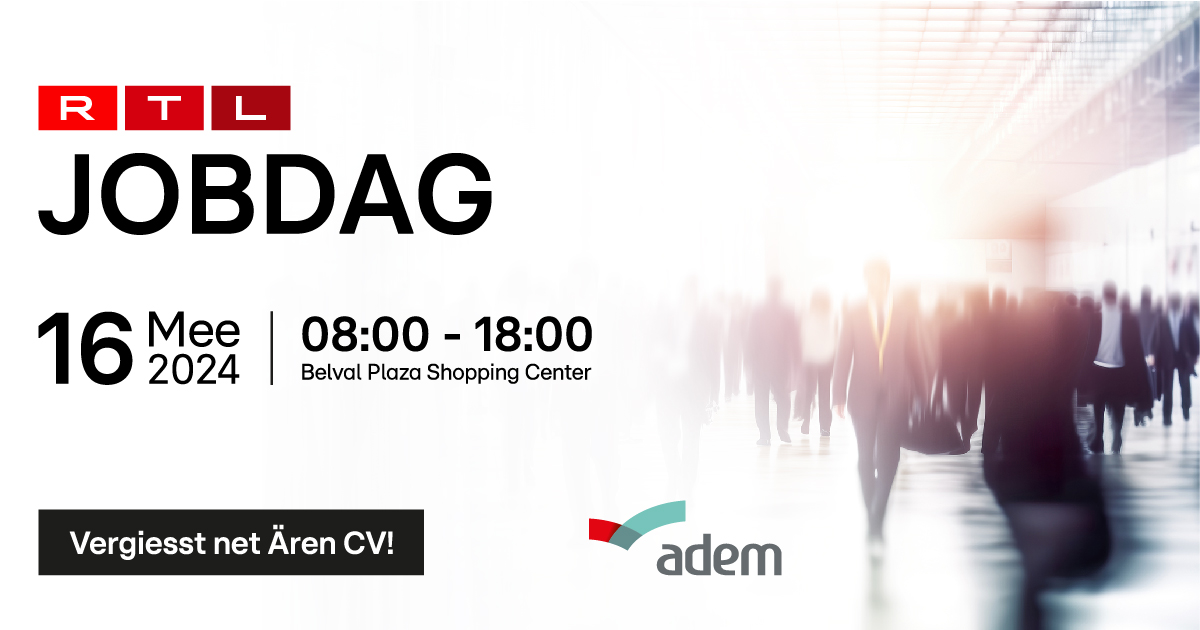 #MirSichenDech Du interesséiers dech fir eng Karriär bei der Police? 📌 Da komm Muer vun 08.00 bis 18.00 Auer op den RTL Jobdag an de Belval Plaza Shopping Center an informéier dech iwwer déi vill verschidde Karriärsméiglechkeeten an der Police. ℹ️ police.lu/jobs