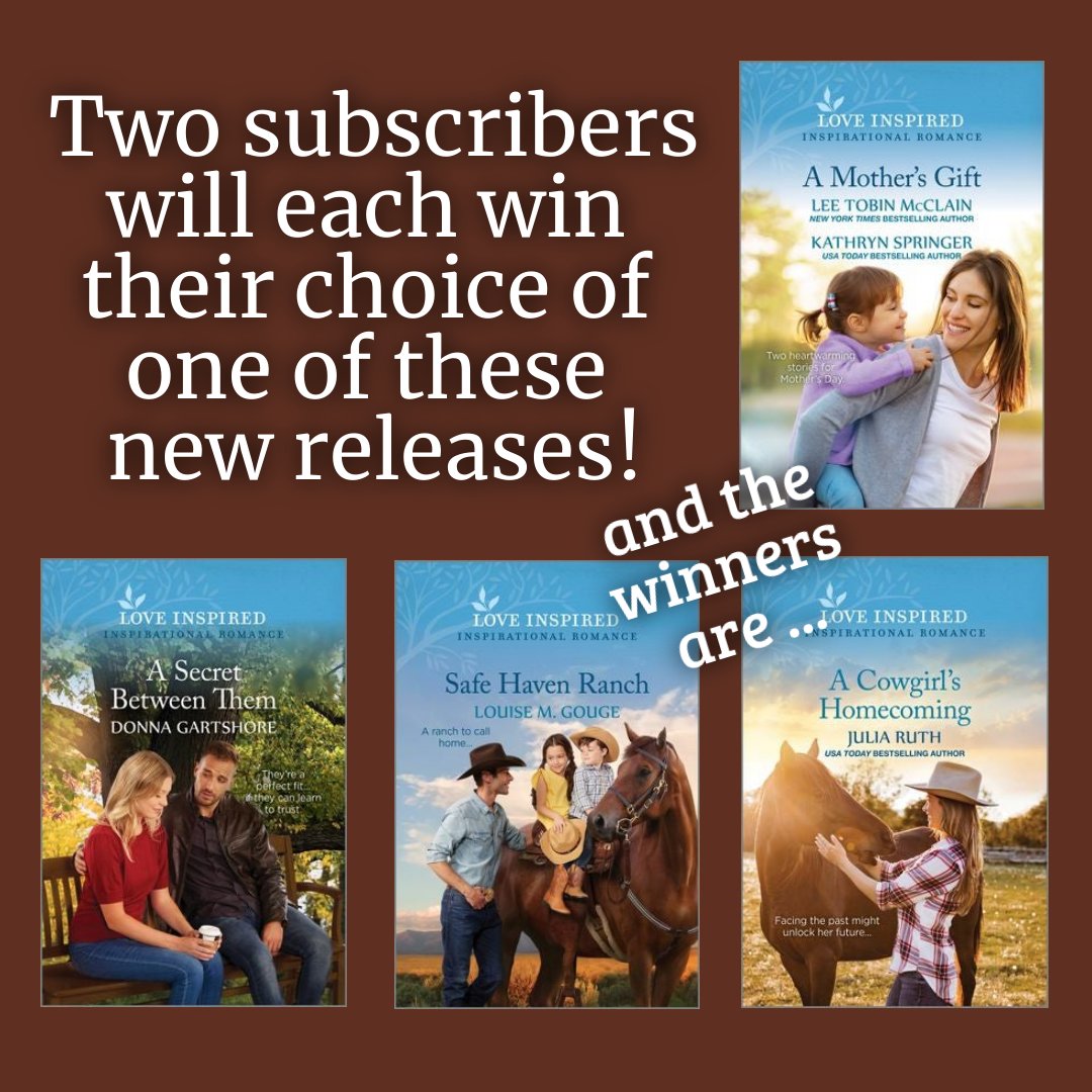 Subscriber giveaway winners have been notified 🎊

Not a subscriber? Sign up here bit.ly/3Tepiee 

#amwriting #giveaway #newslettersignup
#LoveInspiredBooks #HarlequinBooks
#booklover #amreading #romancebooks
@LoveInspiredBks @HarlequinBooks