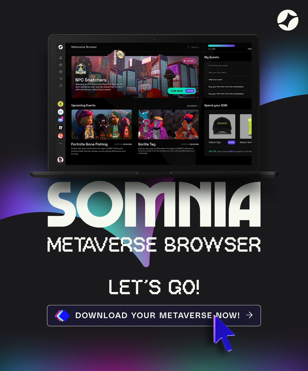 🌌The #Somnia Metaverse Browser has just launched!

Metaverse Browser is your gateway to the virtual society and all of the incentives it has to offer! 🎨 Perfect your avatar, explore events, complete #quests or create your own worlds — effortlessly. Dive in today and shape your