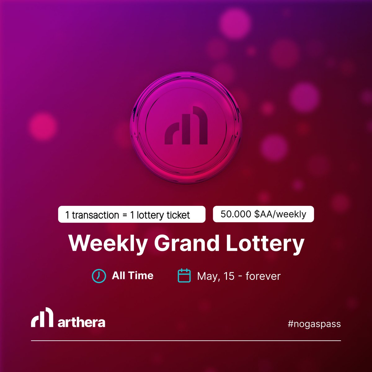 There’s a time to wait and a time to act. Now is the time to act.

The Arthera’s Grand Lottery is open to everyone and everyone can win, every week. 
Every transaction earns you a ticket - you can gather limitless tickets.

Start now at quest.arthera.net 

#dontbelate