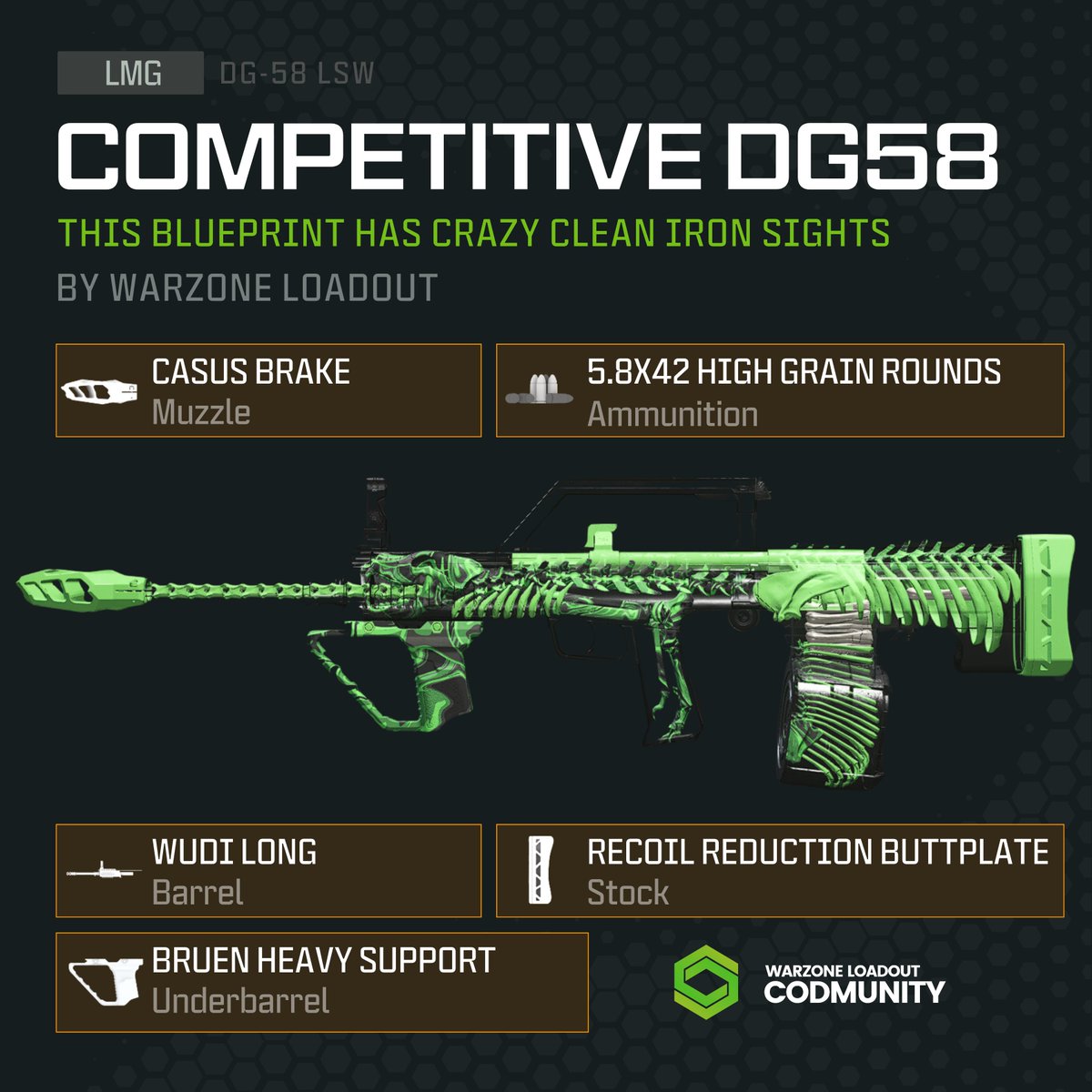 💰PAY TO WIN DG58💰 The blueprint 'Bone Structure' gives the best Iron Sights to this absolute beast! No need to waste an attachment for a scope; use high-grain ammo instead!