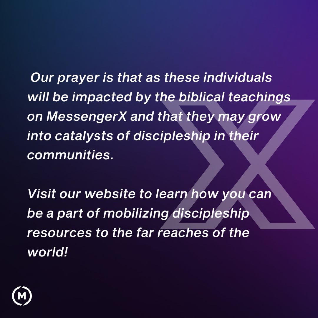 Together, we're equipping believers in the world's most isolated places with discipleship resources in their own language.

You can also download the free MessengerX app and become a messenger right where you are! Find it on your app store or at MessengerX.com! 🎉🙌🌎