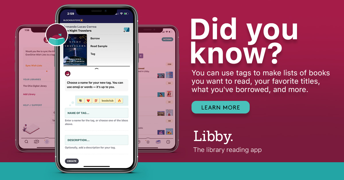 Ready to level up your reading game? 
You can use tags to curate your own personal bookshelf, track your favorite titles, create reading lists & more in the #LibbyApp!
Learn more: bit.ly/3UO9EbH   
#LibraryApp #LibraryLove #ReadingApp #HaverhillPL