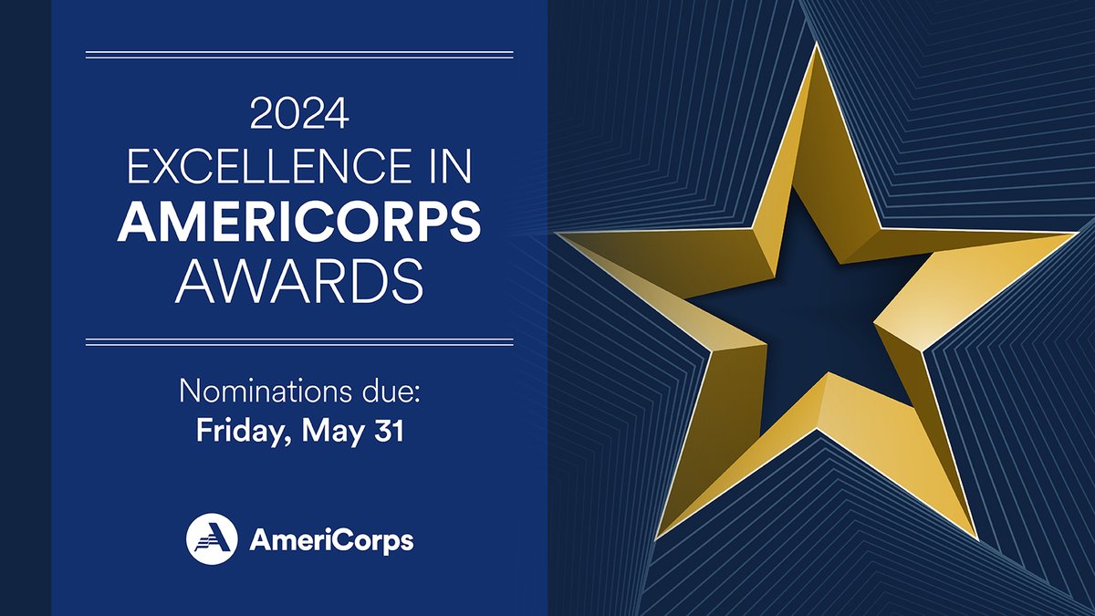 📢Accepting Nominations📢 Know an outstanding #AmeriCorps member, alumni, or program that makes a difference in communities every day? Recognize the impact they've made and nominate them for the 2024 Excellence in @AmeriCorps Awards by May 31: Bit.ly/ACExcellenceAw…