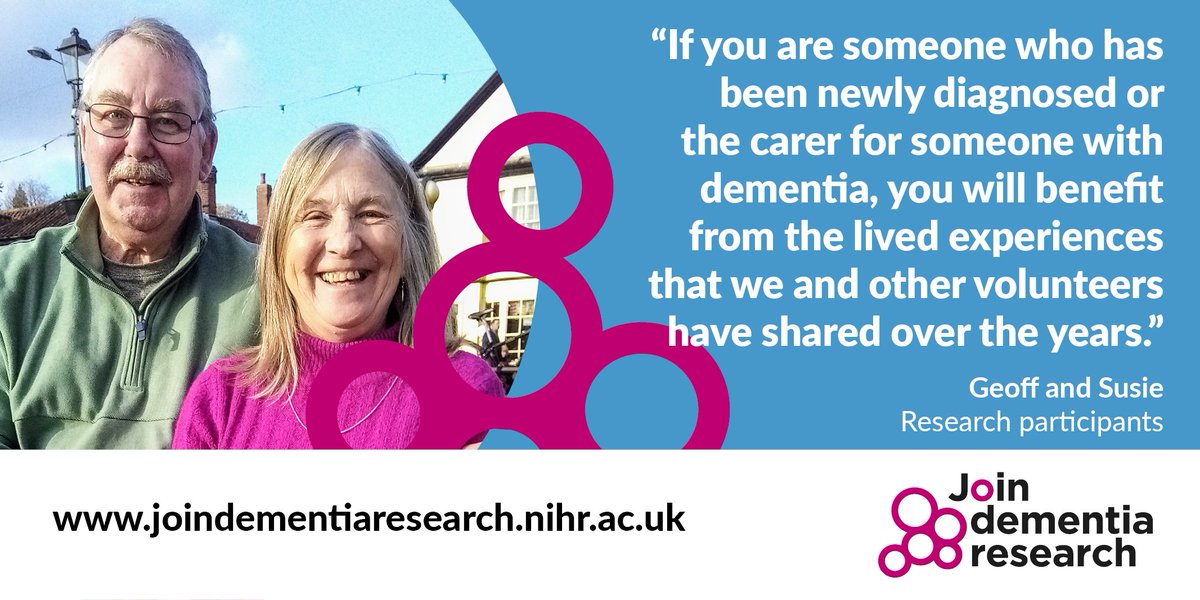 Susie and her husband Geoff have been taking part in #dementia #research for more than 10 years since her diagnosis. This included clinical trials and lifestyle research. Read about why they are encouraging others to do the same at: news.joindementiaresearch.nihr.ac.uk/ten-years-deme… #DementiaActionWeek