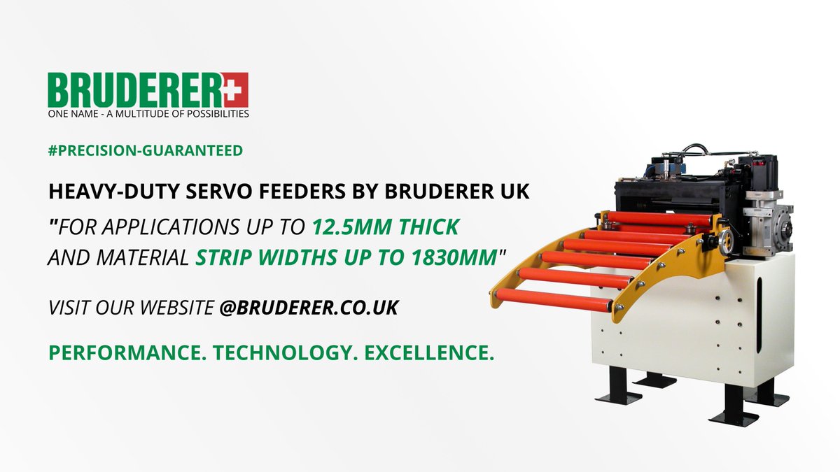 HEAVY DUTY SERVO FEED UNITS - From our extensive range of products, for strip material up to 12.5mm thick and 2000mm wide. 

We have a solution for all applications! 

For more information, contact mail@bruderer.com

#Bruderer #Ukmanufacturing #Engineering #Servofeeder #Ukmfg