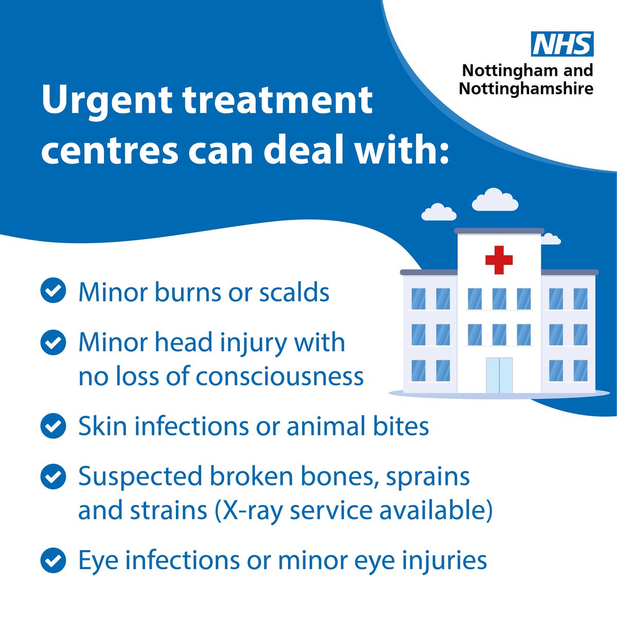 If you need urgent medical help, 111 Online will direct you to the right place for you, like an Urgent Treatment Centre. Did you know your Urgent Treatment Centres are open over the weekend and can treat a range of conditions?