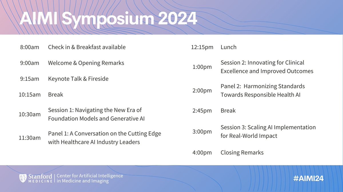 #AIMI24 kicks off *today* at 8:15 a.m. with check-in & breakfast! Can't wait to see you there! #AIMISymposium