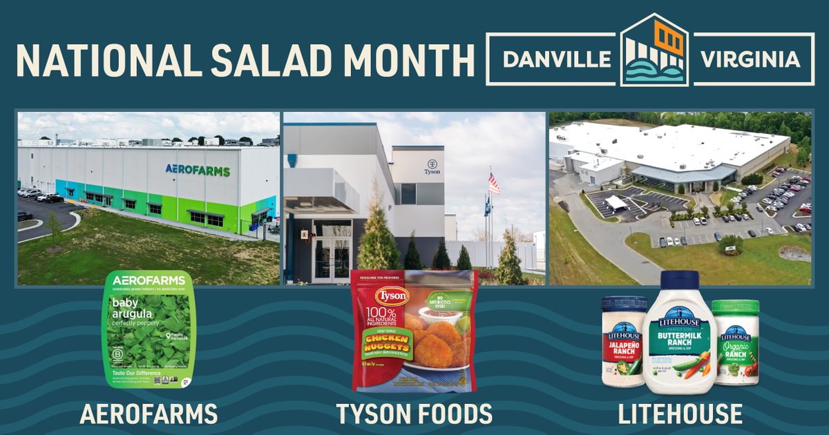 Did you know May is National Salad Month? 🥗 Our region is home to several industries that contribute to crafting this perfect meal! Learn more about Aerofarms, Tyson Foods, & Litehouse here: brnw.ch/21wJNIL 

#discoverdanville #danvilleva #danvillevirginia