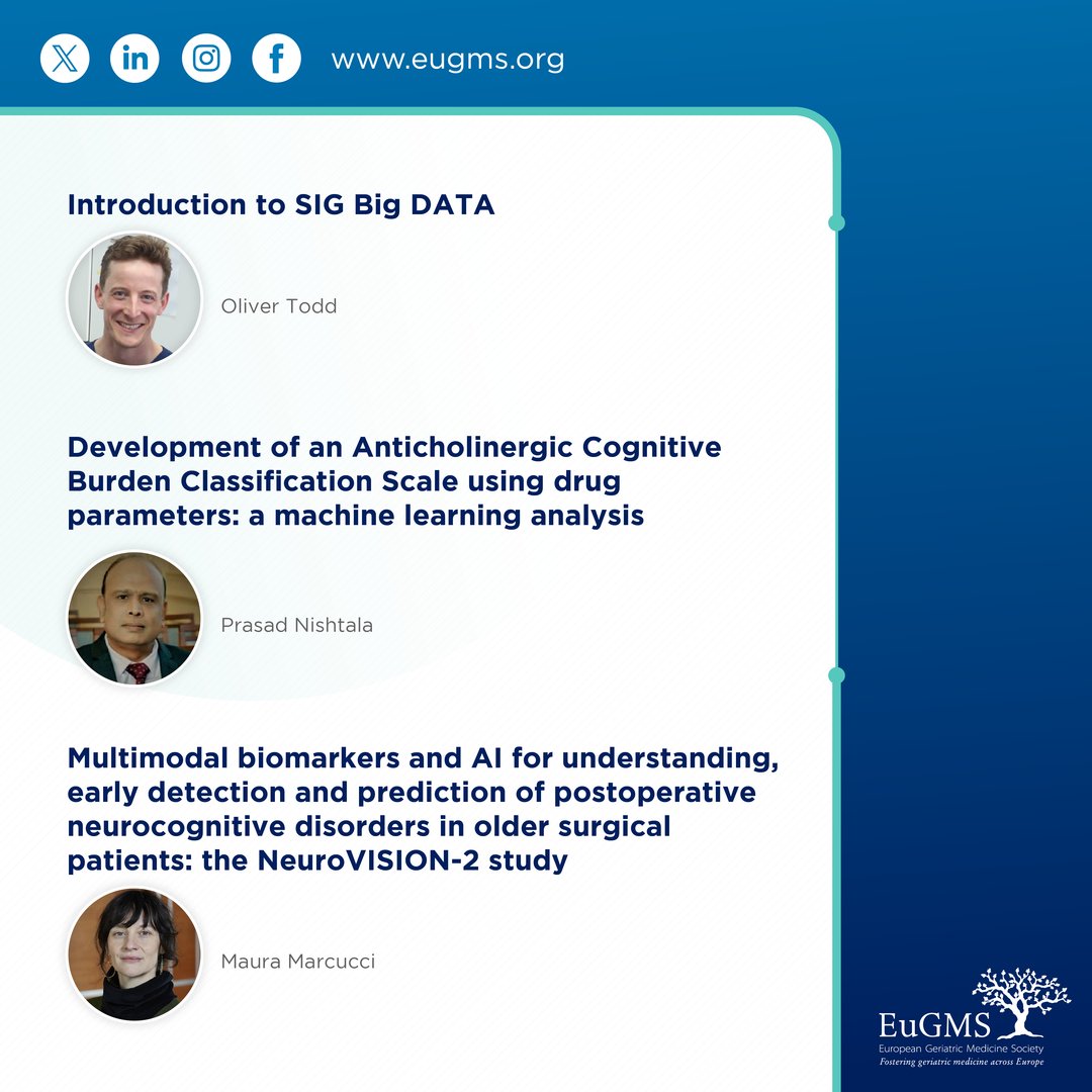 📅 🖥️ TOMORROW is the #EuGMSSIG on Big Data open meeting (2:00 - 3:30 PM (CET)), focusing on “Big data and AI in Geriatric Medicine”. ➡️ meet.goto.com/746956741 We look forward to meeting many of you online!