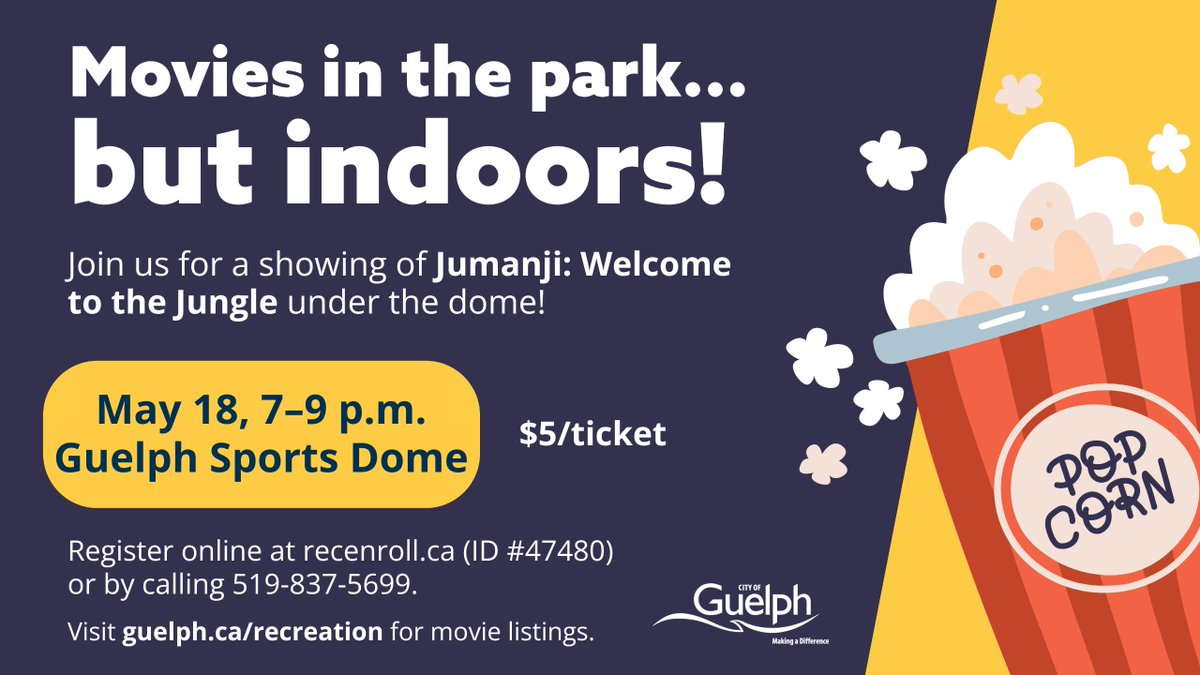 Looking for something to do during the long weekend? Join us for a movie under the dome on May 18! We’ll be playing Jumanji: Welcome to the Jungle. Register at ow.ly/evLy50Rk8pt
