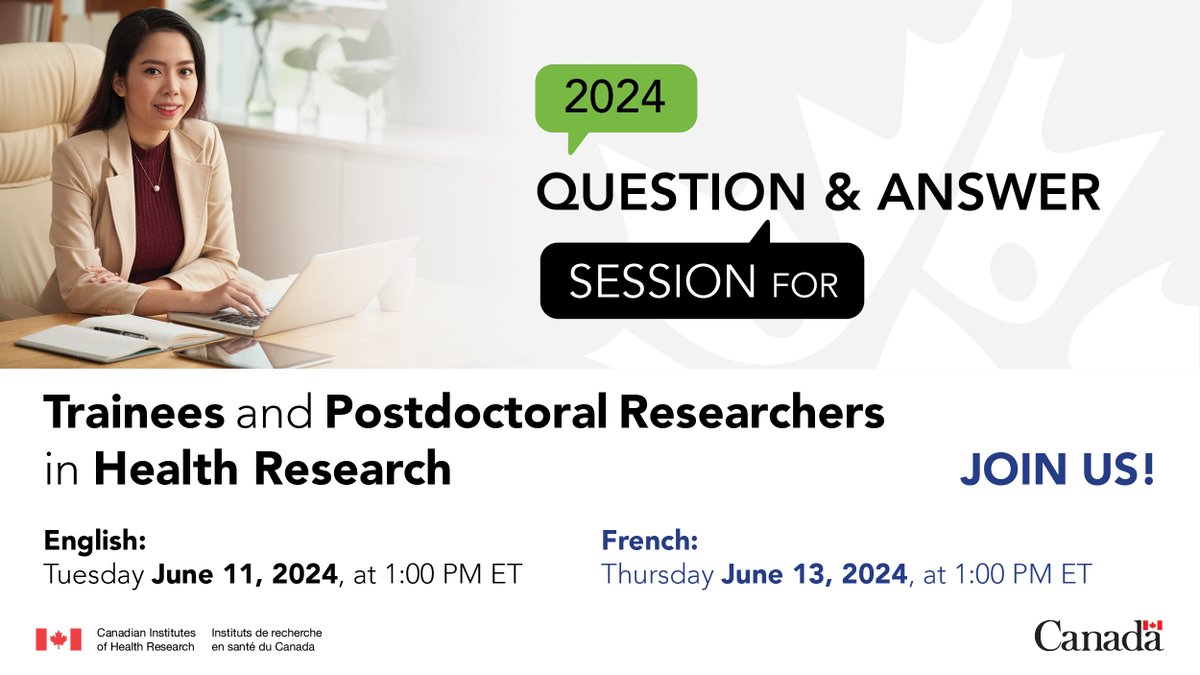 CIHR has several awards programs for trainees and postdocs. But where to begin? 🤔 CIHR is offering Q&A sessions to answer all your questions! Register now: cihr-irsc.gc.ca/e/45096.html