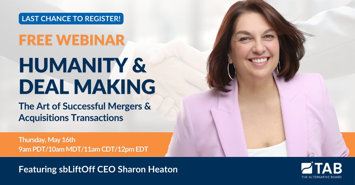 🎉 Last chance to register for our webinar on the art of successful M&amp;A transactions! Don’t miss out on valuable insights from industry experts. Secure your spot now: thealternativeboard.com/bossexit2024 #tabboards #businesscoaching #mergersandacquisitions