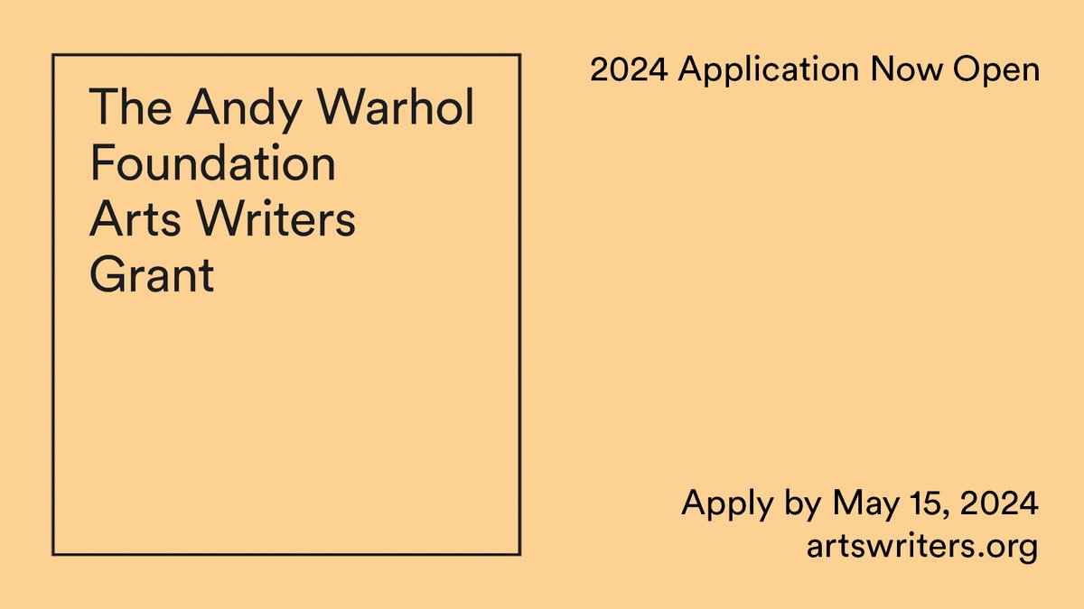 Last chance to apply! The 2024 Arts Writers Grant application closes tonight, May 15, at 11:59pm ET. Offering $15K to 50K to support individuals who write about contemporary art in three categories: articles, books, and short-form writing. Apply now @ artswriters.org