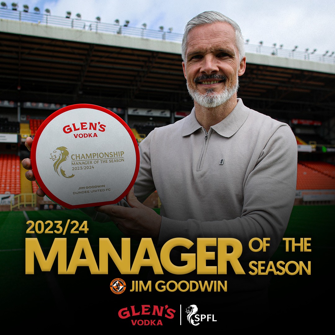 Congratulations to @dundeeunitedfc's Jim Goodwin, @GlensVodkaLLG Championship Manager of the Season 2023/24! 🏆
