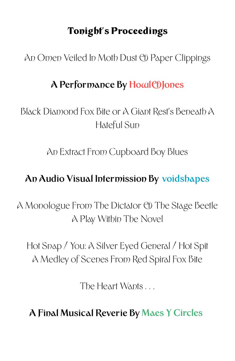 Some screenshots of the little 'Programme' I've put together for the Fox Bites launch at @TheMoonCardiff this Sunday. Features the extracts from the text I'll be reading - so folks can read along if they want - as well as an intro, setlist, etc. Will be up the day before 🦊🔥✨