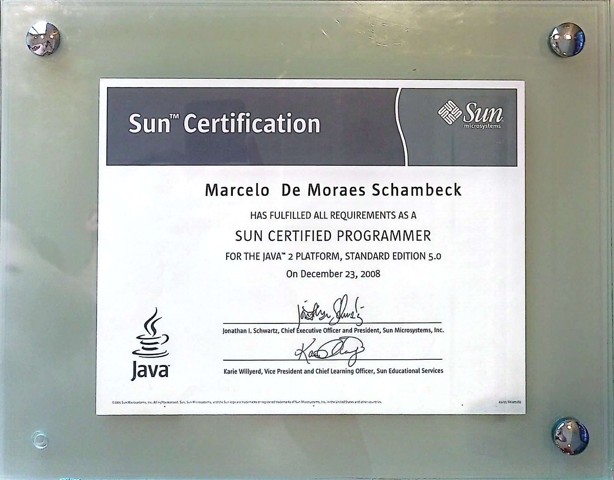 MarceloSchambek's tweet image. For those who say Java is dead: my SCJP 5.0 from 2008 sends its regards! ☕🖥️ #JavaForever #Certification #SCJP50