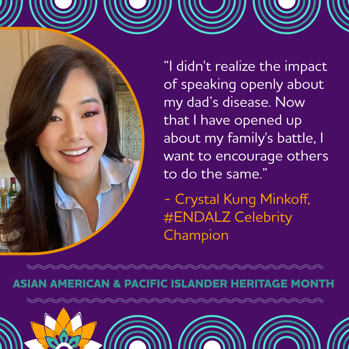 During Asian American and Pacific Islander Heritage Month, we celebrate #ENDALZ Celebrity Champion Crystal Kung Minkoff, who shares her family’s story to raise Alzheimer’s awareness. bit.ly/3xA2hJL #AAPIMonth