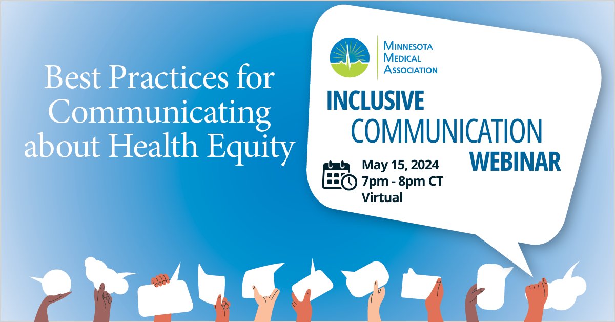 Join us for our “Best Practices for Communicating about Health Equity” webinar TODAY, May 15, at 7 pm! This webinar is free and open to all. Register Here: forms.office.com/pages/response… #MinorityHealthMonth #HealthDisparities #Inclusivity