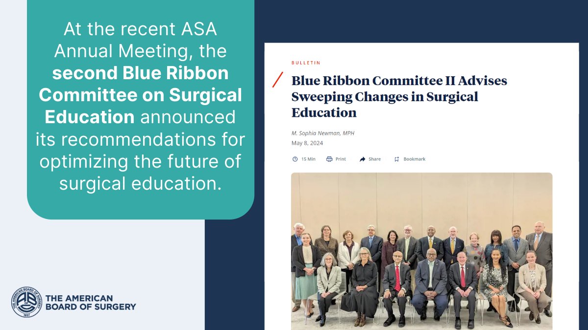 The second Blue Ribbon Committee on Surgical Education (BRC II) has announced 31 recommendations for enhancing medical student education, work-life integration, and wellness, & ultimately optimizing the future of surgical education: ow.ly/r5JR50RFTZm @AmCollSurgeons @acgme