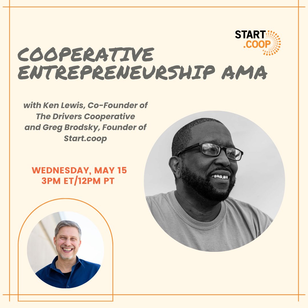 Excited for this afternoon’s conversation! @thedriverscoop, Co-Founder, Ken Lewis is looking forward to sharing his cooperative experience! So come with your questions or just to listen!

RSVP here: eventbrite.com/o/startcoop-33… 

#ama #gocoop #startcoop
