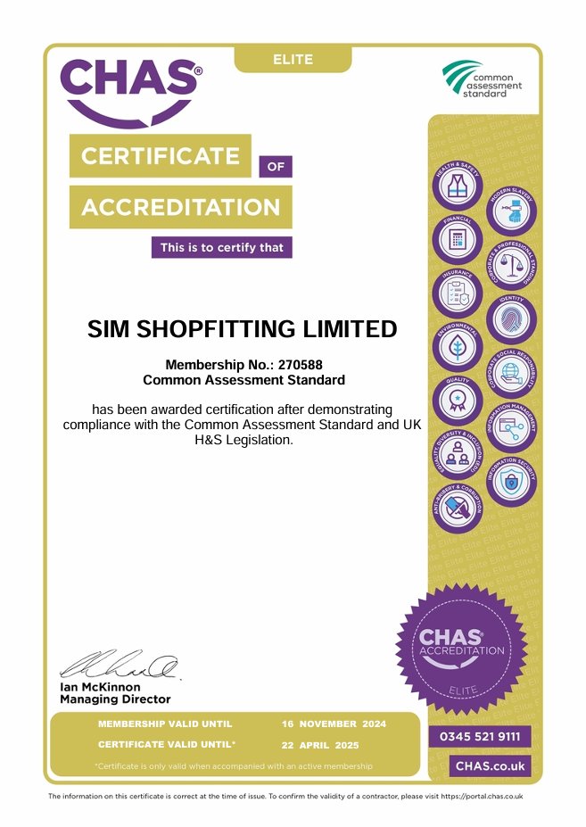 At SIM we understand that we have a responsibility to keep the public, our employees and our clients safe. 

The CHAS accreditations, both standard and elite, are a testament to our commitment to this and we are proud to be awarded with these certificates for yet another year.
