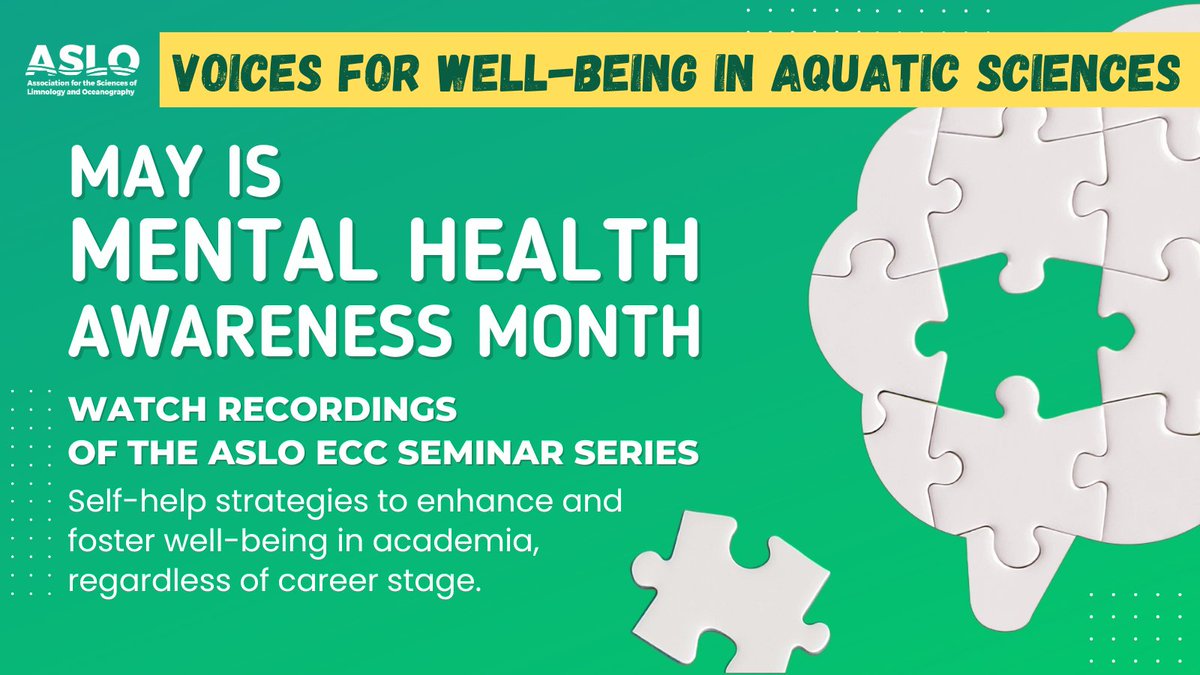 🎗️Your mental health is a priority! To assist our members, #ASLO provides an online library of the “Voices for Well-Being’ Series hosted by #ASLO_ECC. Explore strategies to tackle issues like #procrastination and #burnout at: aslo.org/workshops-prof… #MentalHealthAwarenessMonth