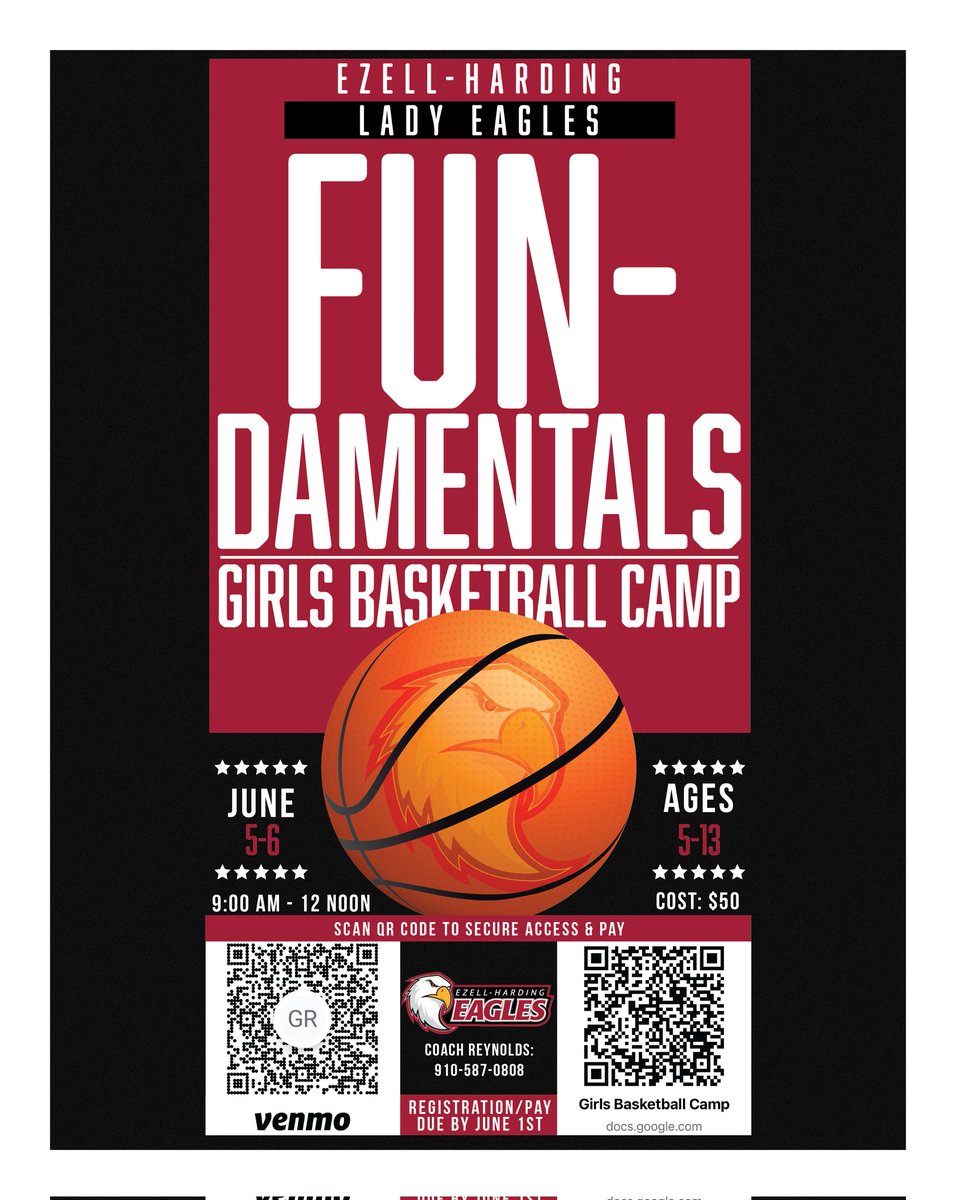Still time to sign up for our Girls Basketball Camp! Scan the QR code rmto get registered. We will have FUN while teaching basketball skills!