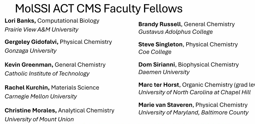 🎉 We're thrilled to announce our 1st class of MolSSI Faculty Fellows, who will collaborate with us over the next 2 years to create cutting-edge curricular resources, integrating programming, data, & computational education into their courses. Welcome! 👏 molssi.org/fellowship/202…