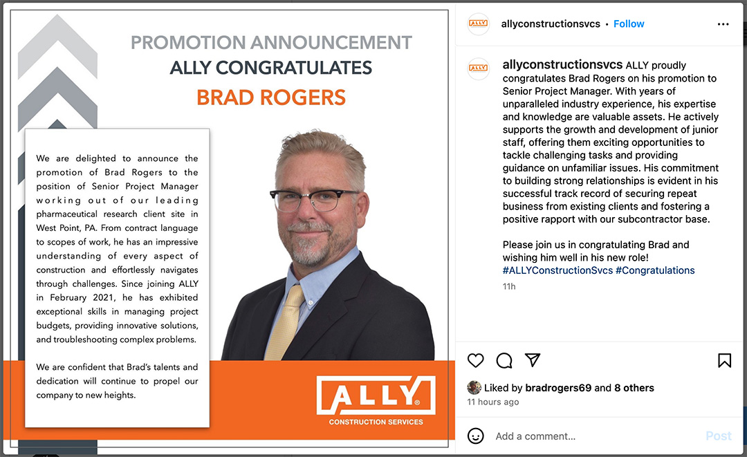 Congrats to Brad Rogers '93 on being promoted to Sr. Project Manager by Ally Construction Services and receiving a very corporate promotion announcement… that was most likely constructed by AI.

Read the latest brothers’ news for more stories.
pilamtemple.org/brothers-news-…