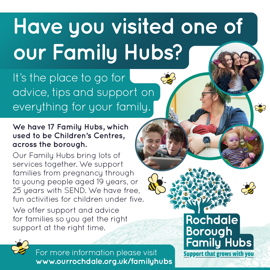 📣 Have you visited one of our Family Hubs?

We have  a range of services for babies, children, young people and the whole family. 👨‍👨‍👧‍👦 

You can find your nearest Family Hub here: ▶️ow.ly/VSrs50RFR9i

#RochdaleFamilyHubs