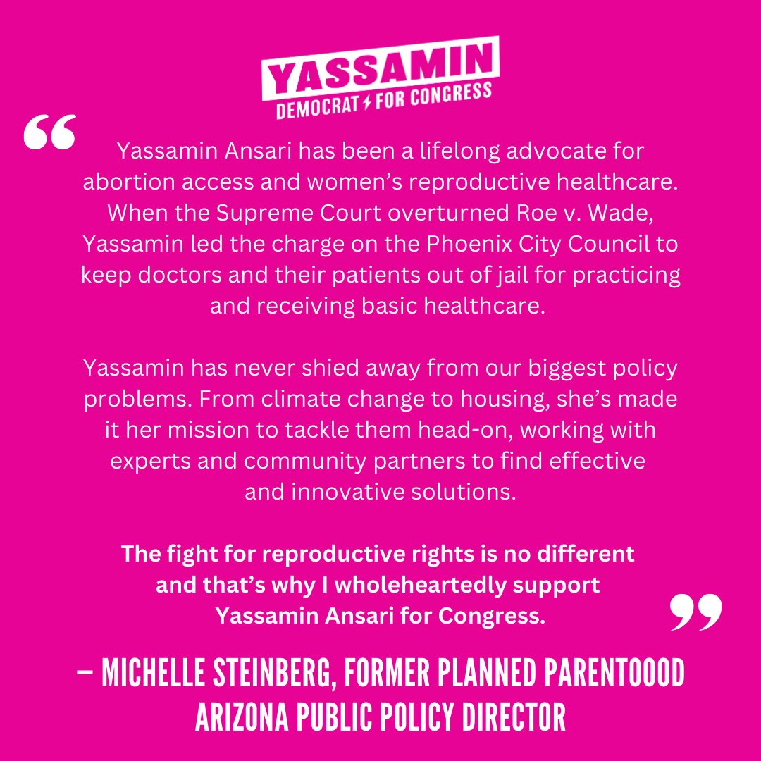 I’m beyond grateful for the support of Michelle Steinberg, former Planned Parenthood Arizona Public Policy Director. In Congress, I’ll continue to be a tireless champion for abortion access and women’s reproductive healthcare. #AbortionIsHealthcare