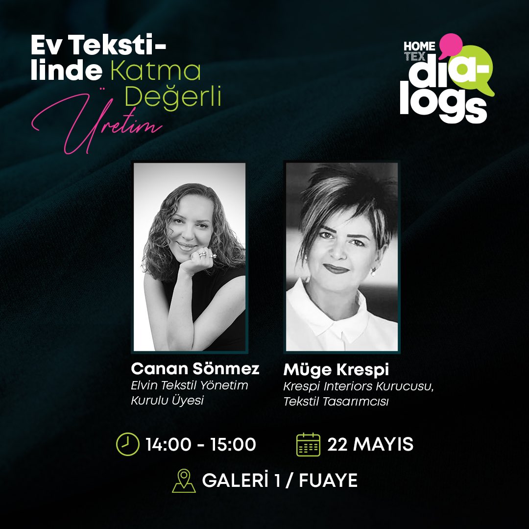 Everything you want to know about the home textiles industry is at HOMETEX Dialogs! Don’t miss the chance to hear all the details about “Value-Added Production in Home Textiles” in this session moderated by Canan Sönmez and featuring Müge Krespi! @kfafuarcilik @tetsiad +++