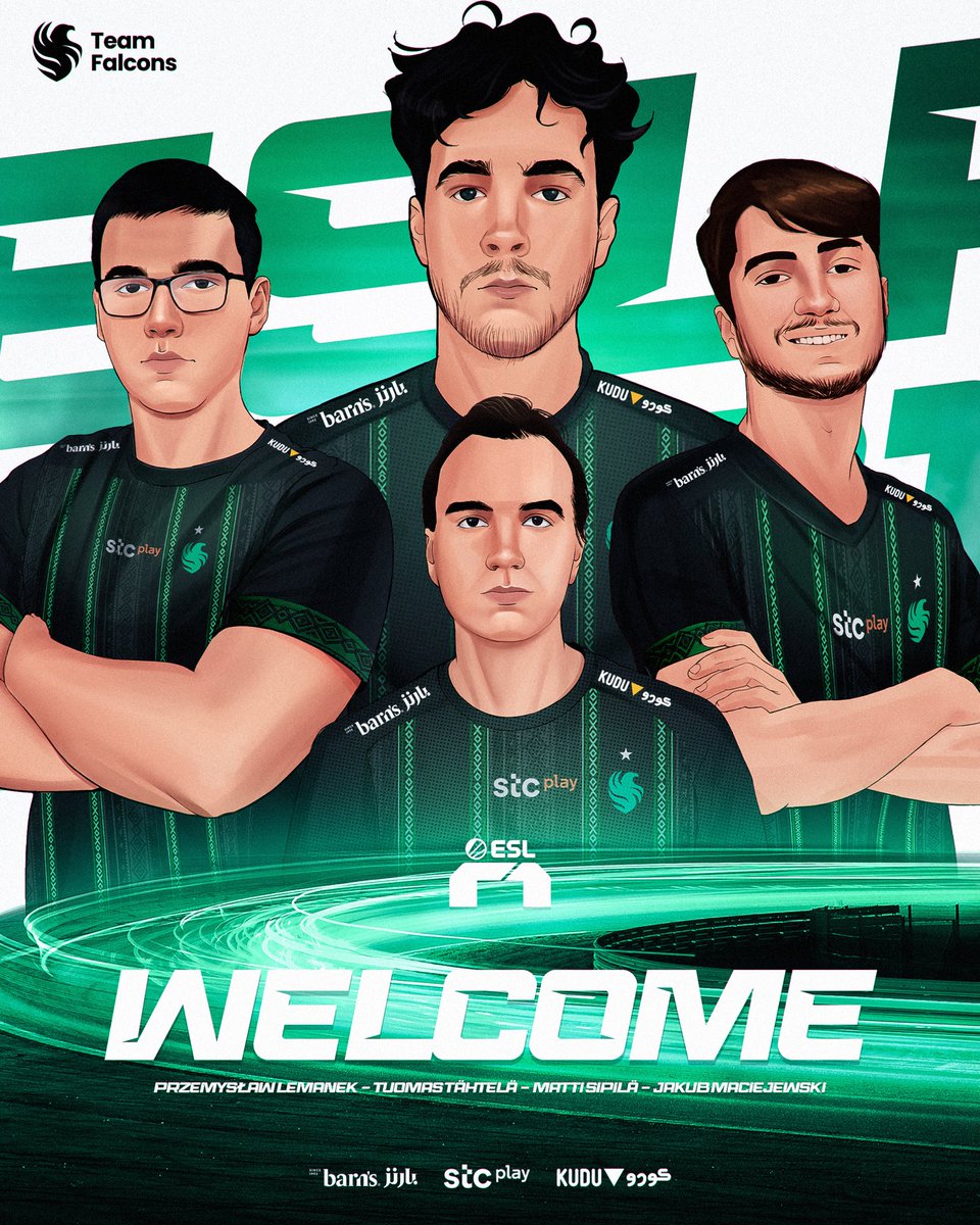 GET HYPED .. THE RACE BEGINS! 🏁

Introducing our powerhouse 
lineup for <a href="/esl_r1/">ESL R1</a> 🏎️💨

🦅 <a href="/PLemanek/">Przemysław Lemanek</a> 
🦅 <a href="/MattiSipila3/">Matti Sipilä</a> 
🦅 <a href="/TuomasTahtela/">Tuomas Tähtelä</a> 
🦅 <a href="/Jakub_Mac_29/">Jakub Maciejewski</a> 

#FalconsAreHere
