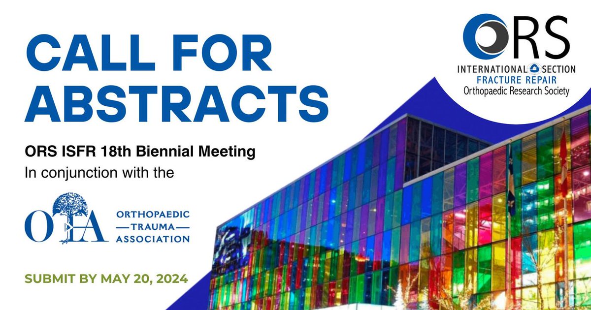 ⌛ The deadline is approaching to submit your abstracts for the ORS-ISFR 18th Biennial Meeting, Oct 21-23, featuring a joint session with OTA-BSFF at the @otatrauma Annual Meeting. Learn more and submit today: bit.ly/3I3cylM