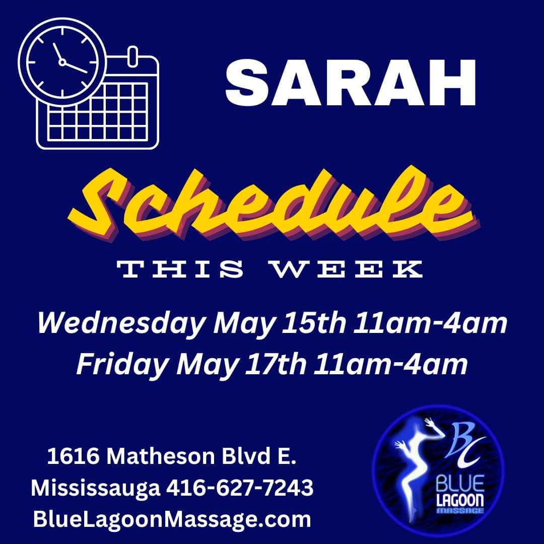 💥BLUE LAGOON SCHEDULE THIS WEEK💥
💥NEW GIRL - SARAH 💥
💕WEDNESDAY MAY 15TH 11AM-4AM
💕FRIDAY MAY 17TH 11AM-4AM
📱416-627-7243
📍1616 MATHESON BLVD E
#MISSISSAUGA
#Brampton #Oakville #Vaughan #Toronto #GTA #YYZ #the6ix #MILTONON #ETOBICOKE #ScarbTO 💙
