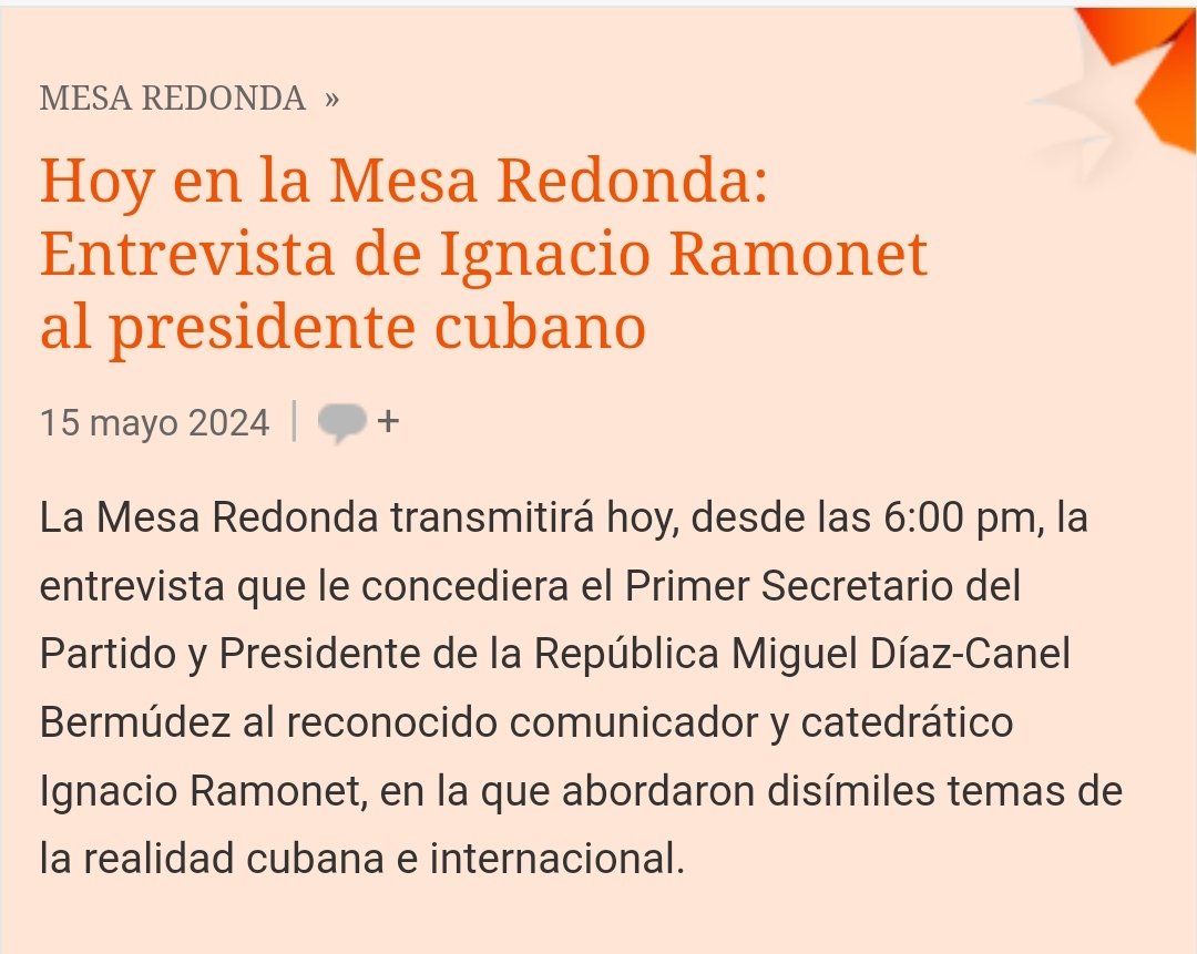 🇨🇺📺 Hoy en la Mesa Redonda: Entrevista de Ignacio Ramonet al presidente cubano