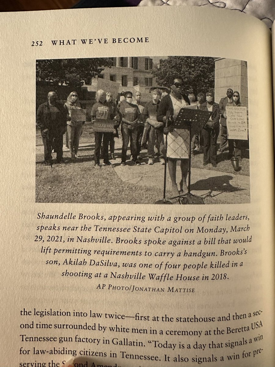 Reading “What We’ve Become” by <a href="/JonathanMetzl/">Jonathan M. Metzl</a> about the 2018
Waffle House mass shooting and came across this chapter about <a href="/Natrixdreammom/">Rep. Shaundelle Brooks</a>. The doc holding that sign was me. I’m proud that I stood with Shaundelle in 2021 and proud to stand with her now as she runs for office!