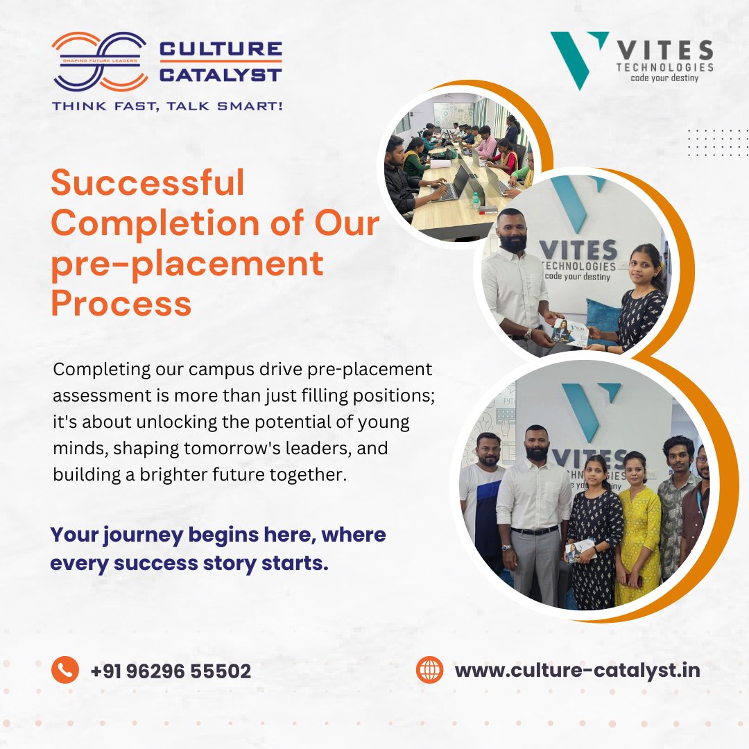 culture_catalys's tweet photo. The successful completion of our pre-placement process๐๐
#PrePlacementSuccess #FutureReady #TalentPipeline https://t.co/WQuZL5TpW7