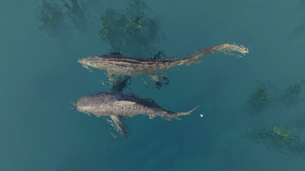 Size difference between the Mosasaurs and Megalodon in Jurassic World Evolution 2