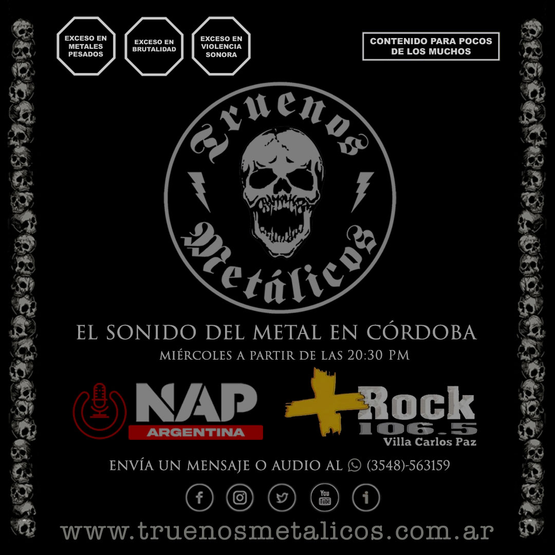 Hoy a partir de las 20:30 PM desde Radio NAP y Mas Rock FM iniciaremos el programa radial #10 de Truenos Metálicos Radio ⚡️💀⚡️ ¡21 Años de Destrucción Radial!
#TM24 #TruenosMetálicosRadio #Temporada21 #RadioNAP #MasRockFM #Metal #LaFalda #Córdoba #Argentina 🇦🇷 🇦🇷🤘🤘