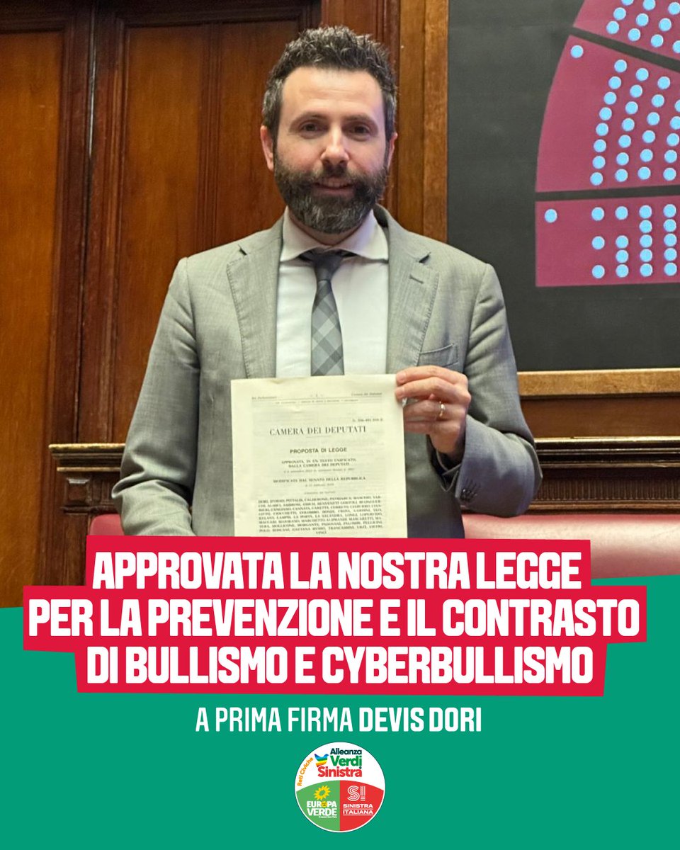 🎉🎉🎉Vittoria! Approvata oggi, in via definitiva all'unanimità la nostra #legge sulla prevenzione e il contrasto del #bullismo e del #cyberbullismo. @DevisDori #alleanzaverdisinistra