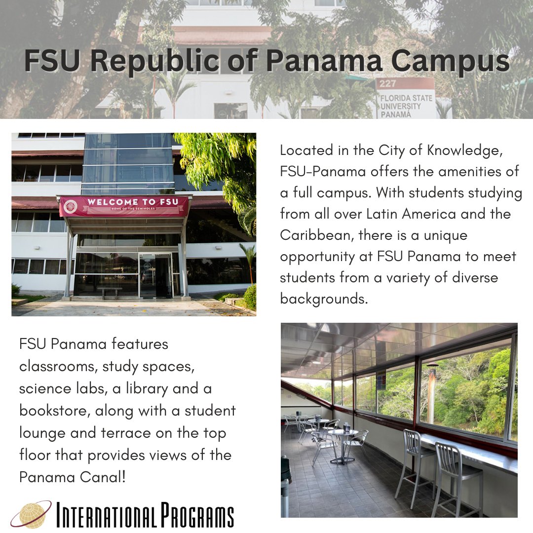 FSU Global streamlines and promotes all international activities at @FloridaState. This time, we are highlighting @fsu_panama ! Follow along to learn more about the campus and ways you can participate. * * #FSUGlobal #FSUPanama #FSUIP #International