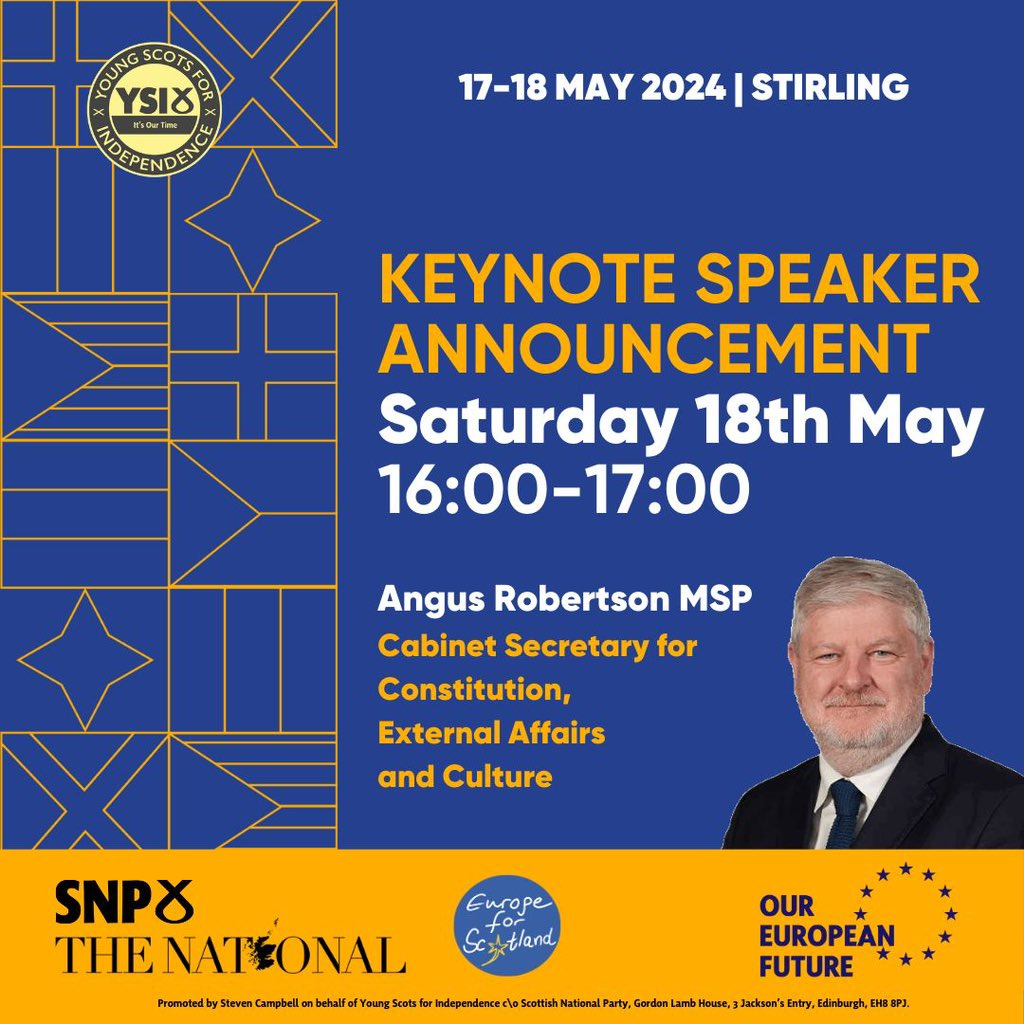 📣 SPEAKER ANNOUNCEMENT 🇪🇺 We’re excited that @AngusRobertson, Cabinet Secretary for Constitution, External Affairs & Culture, will be speaking and answering questions at #OurEuropeanFuture on Saturday. 👉 See you there - it’s free and open to all ages: forms.gle/YCRD6CHScB9Sus…