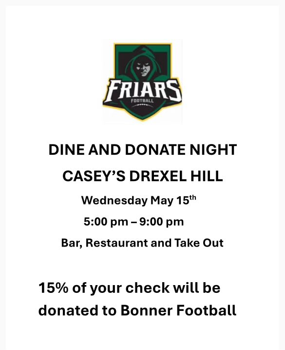 Stop in at Casey’s tonight and support Friars football.