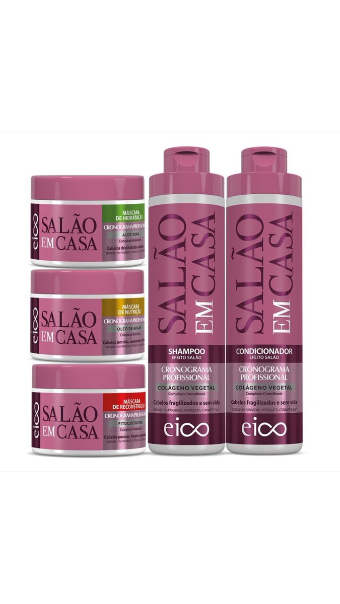Kit Eico Salão Em Casa Cronograma Profissional Shampoo e Condicionador 800ml + Máscaras Hidratação Nutrição Reconstrução por R$95,90. 

Compre na Shopee agora! 

shope.ee/6zyD5tatPc?sha…