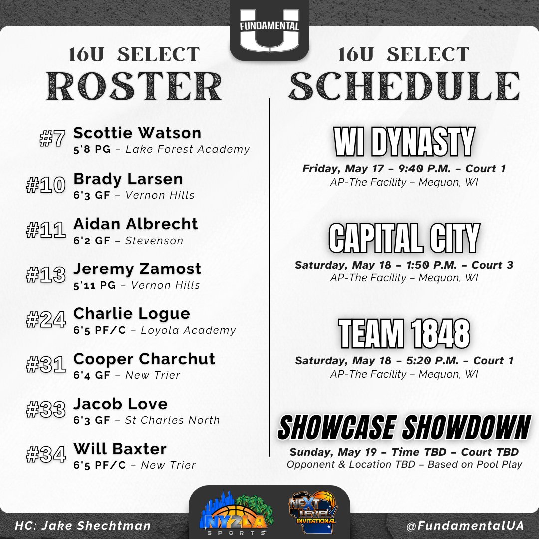 🚨 Spring NCAA Live Period ‼️ Come watch our 16u Select Team as they officially join the NY2LA Association this weekend in Wisconsin! Check out our schedule and roster below ‼️ @ny2lasports #TheStandard